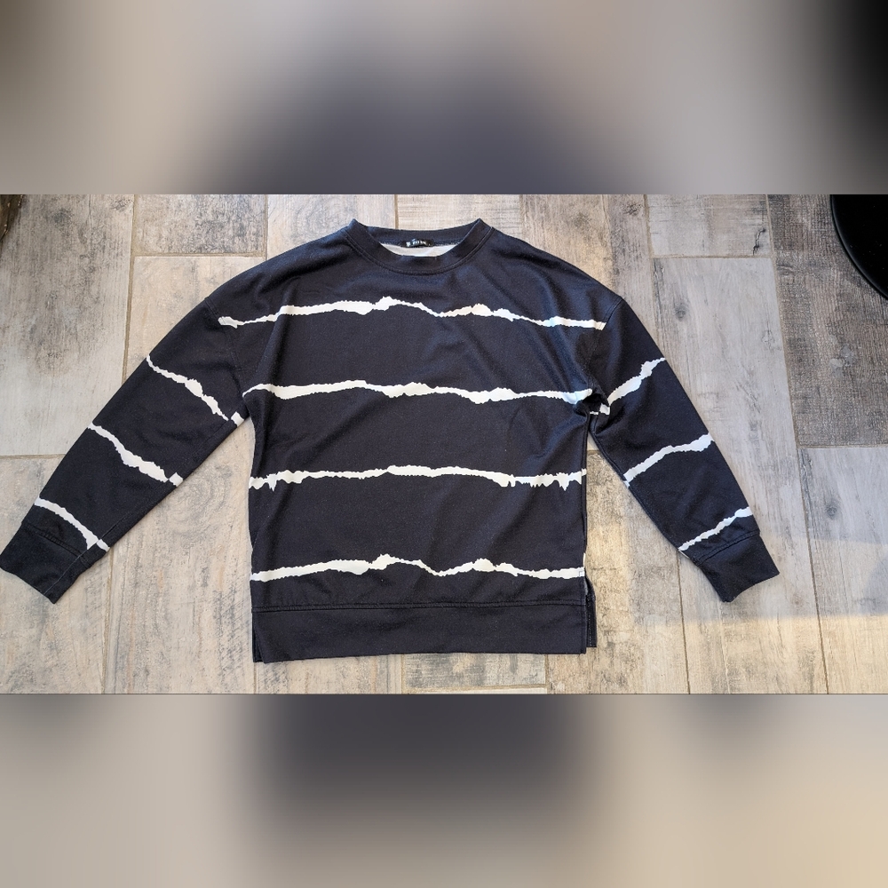 Black and White Crewneck Sweater with Nautical Stripes